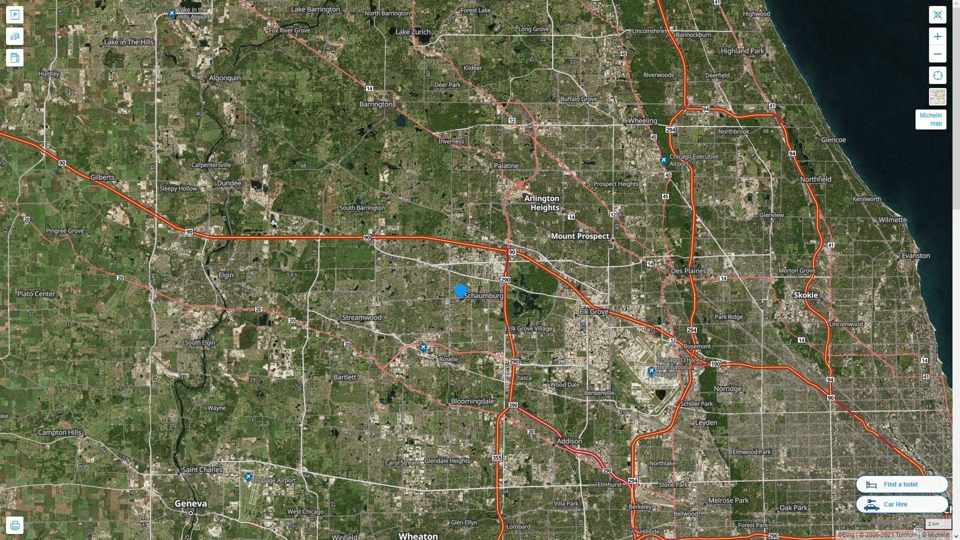 Schaumburg illinois Highway and Road Map with Satellite View